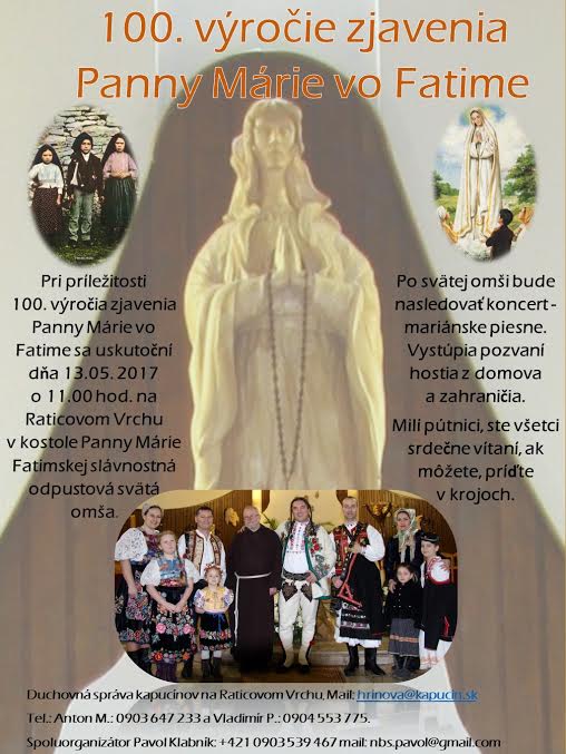 100. výročie zjavení vo Fatime - program na Raticovom Vrchu